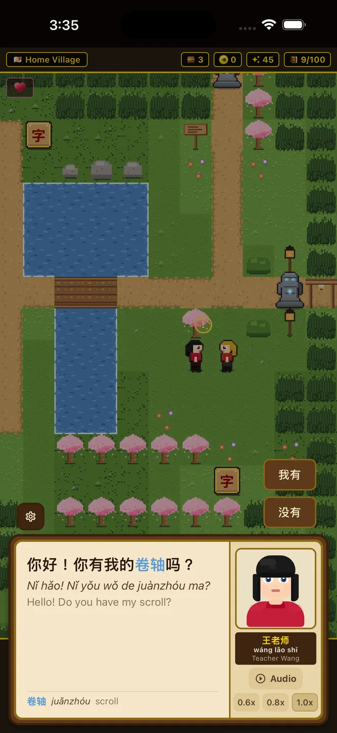 Learn through conversation — Second Language RPG on iOS