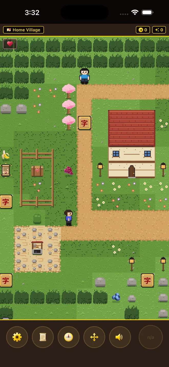 Explore the home village — Second Language RPG on iOS